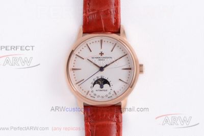 VC Factory Vacheron Constantin Patrimony 316L Rose Gold Case White Moonphase Dial 32mm Women's Watch 